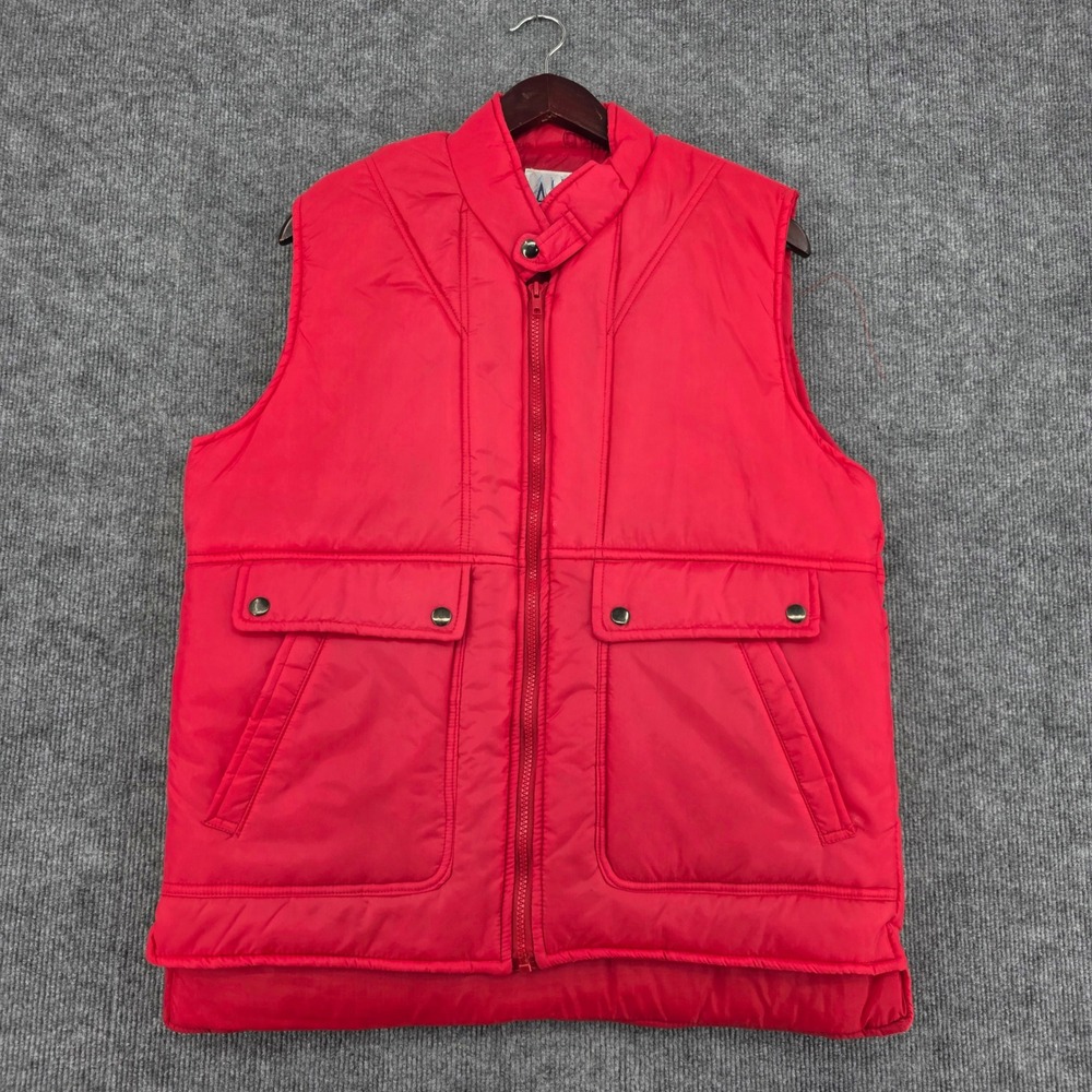Alpine Ski Mens Red Vintage Puffer Vest Quilted Zip Up Mock Neck Size Medium